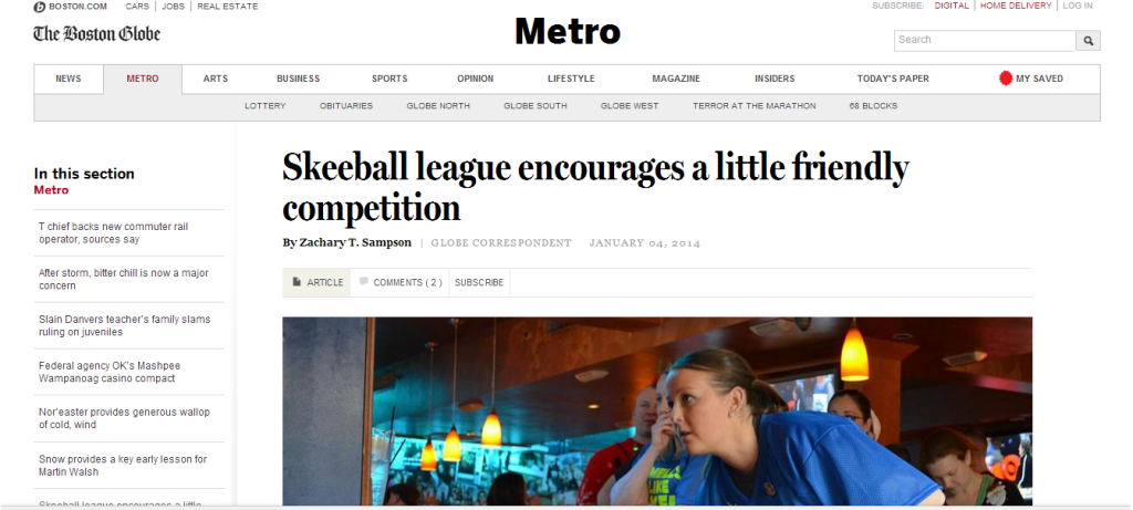 Boston Globe Features Skeeball League